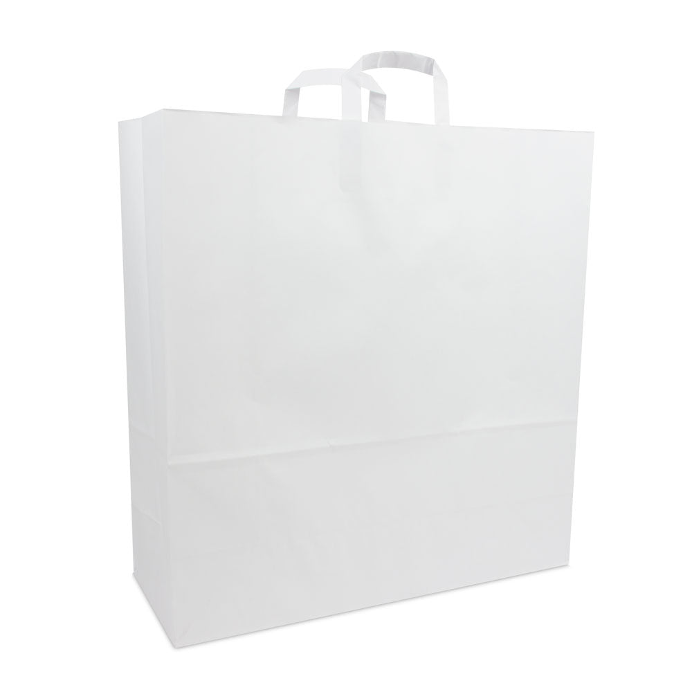 45 + 17 x 47 cm. Budget papieren tassen met platte lussen Wit
