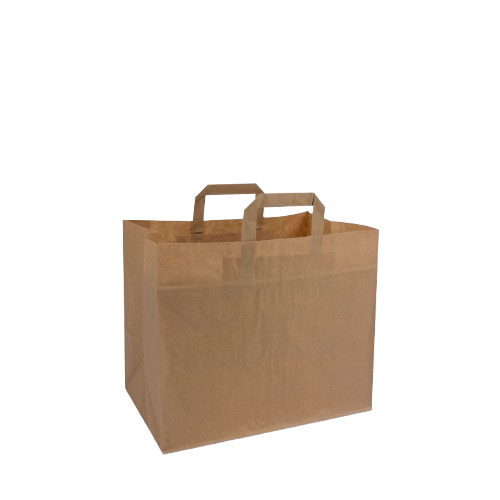 32 + 17 x 44 cm. Budget papieren tassen met platte lussen Bruin