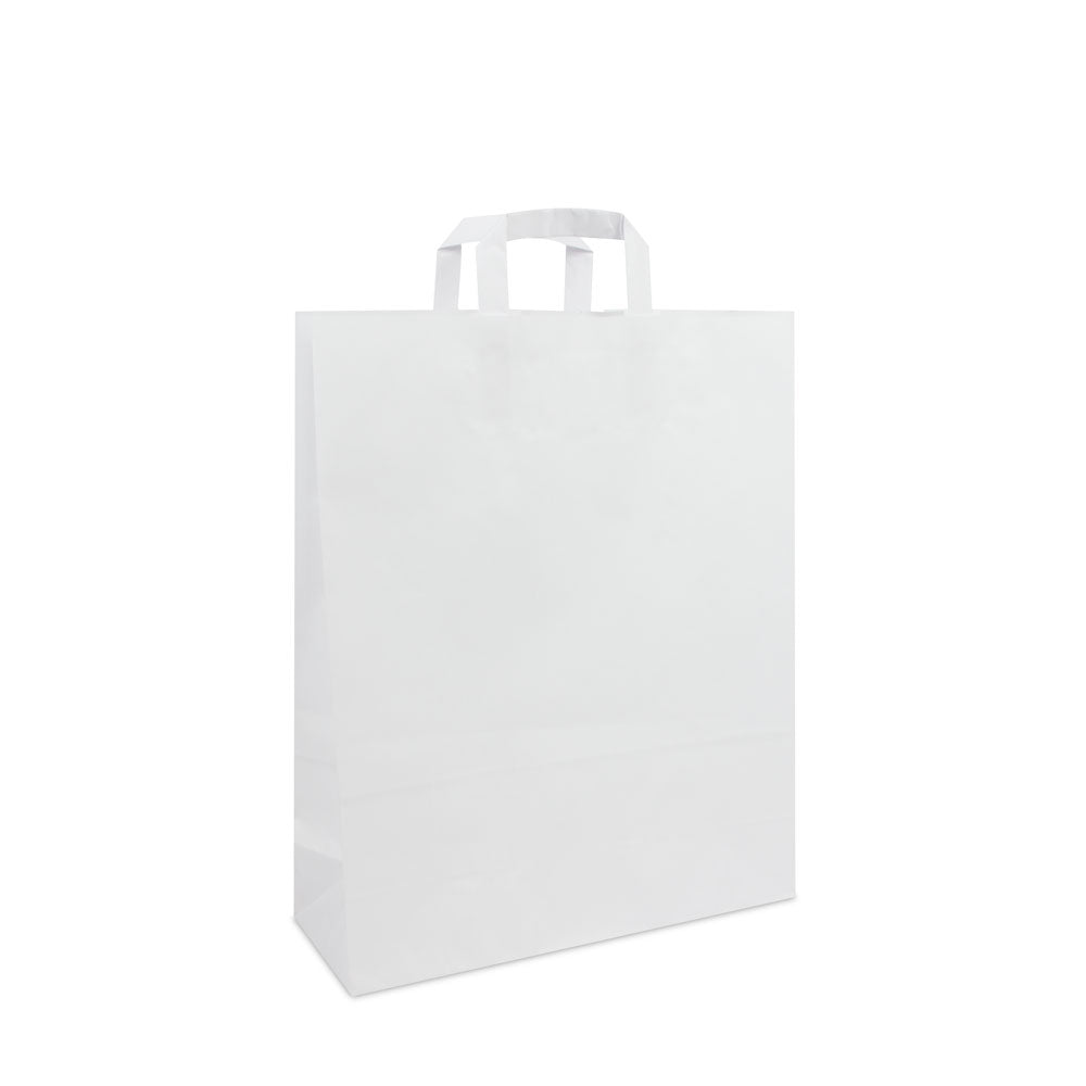 32 + 17 x 44 cm. Budget papieren tassen met platte lussen Wit