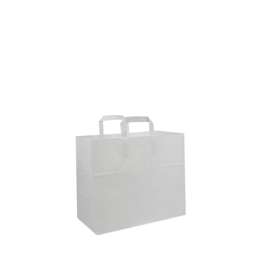 32 + 12 x 40 cm. Budget papieren tassen met platte lussen Wit