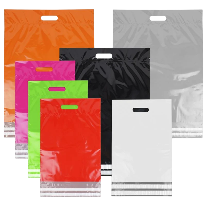 Plastic verzendtassen met handgreep en retourstrip