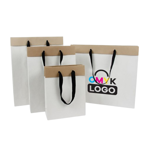 Luxe papieren tassen van gerecycled wit/bruin duplex papier - Digital Printing